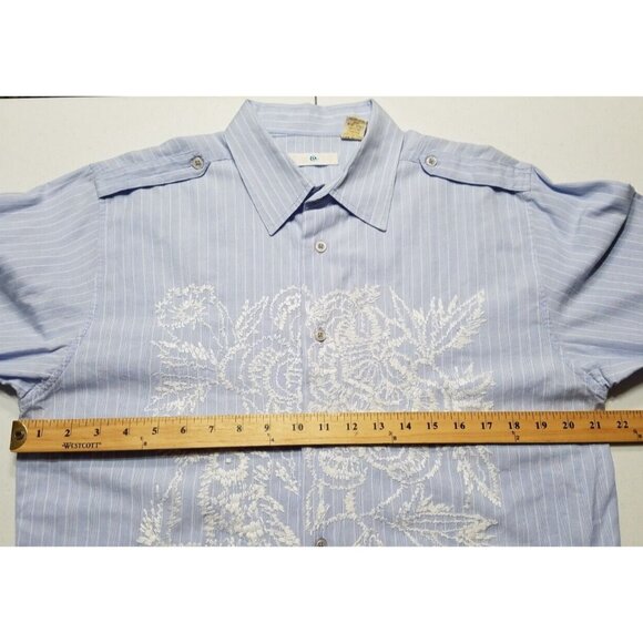 Twice Western Button Up Long Sleeve Blue Striped Embroidered Shirt Men's Large - Picture 8 of 13